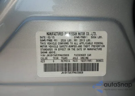 2015 Infiniti Q50 Base z USA, uszkodzony, nr VIN JN1BV7AR7FM405809